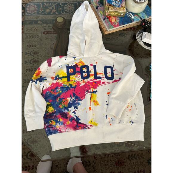 Polo Ralph Lauren Kids' Girl White Paint Splatter Fleece Hoodie Size Small - Picture 3 of 7